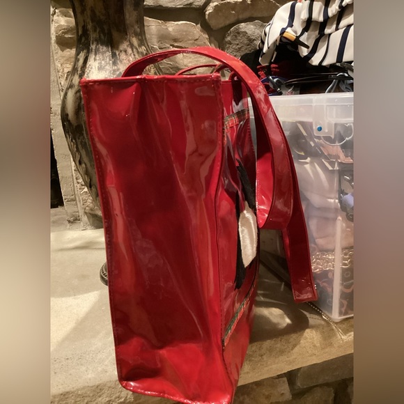 VINTAGE RED PATENT LEATHER SCOTTY DOGS HOLIDAY TOTE BAG - Picture 11 of 16